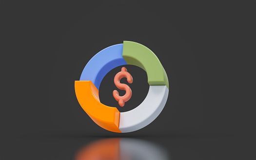 dollar rate analyze sign minimalistic look on dark background 3d render concept for share market