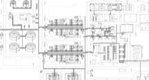 Scheme of the LNG plant on a white background. 3d-rendering