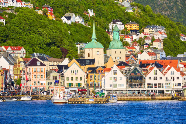 Bergen harbour district stock photo