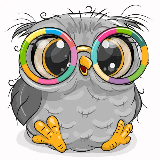 Vector illustration of Owl in multicolored glasses on a white background