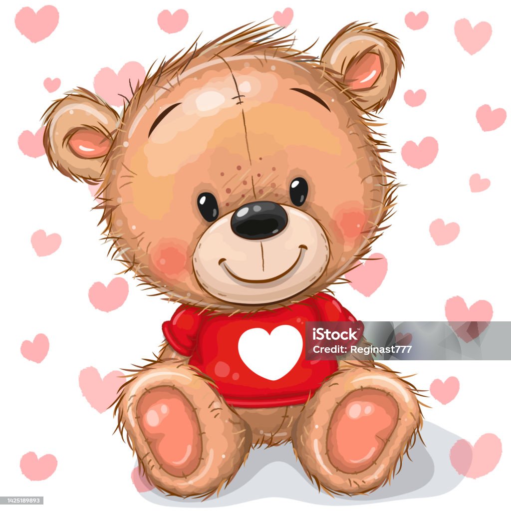 Teddy Bear Isolated On A Heart Background Stock Illustration - Download  Image Now - 2-3 Years, 4-5 Years, Animal - iStock