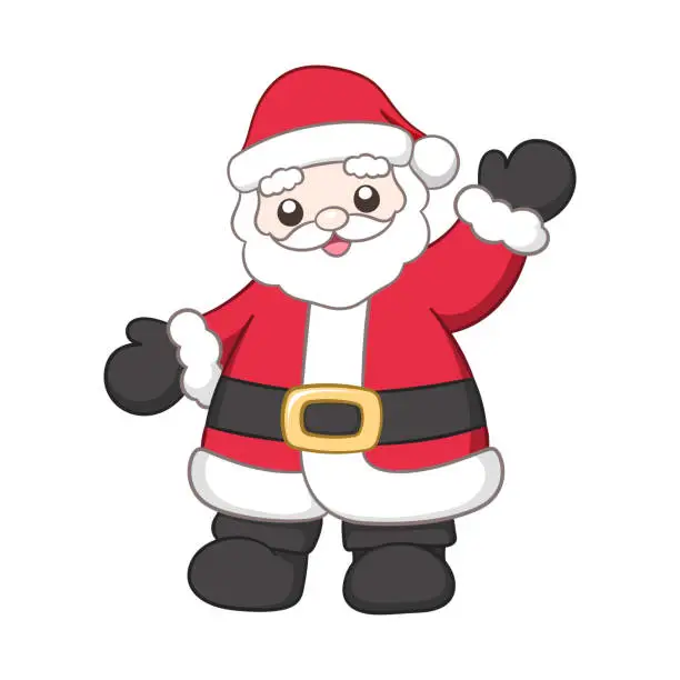 Vector illustration of Cute happy Santa Claus waving cartoon illustration. Father Christmas, Kris Kringle, Saint Nick. Winter Christmas theme clip art.