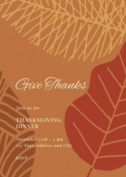 приглашение на ужин в день благодарения с листьями. - thanksgiving frame food crop stock illustrations