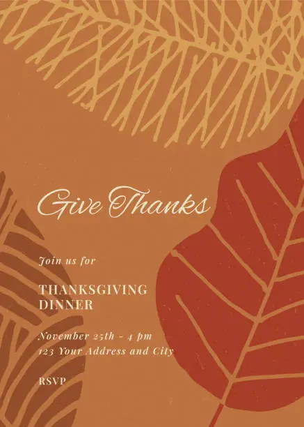Vector illustration of Thanksgiving Dinner Invitation with leaves.