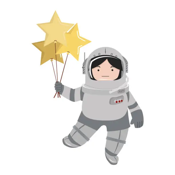 Vector illustration of Small girl Astronaut holds a balloon