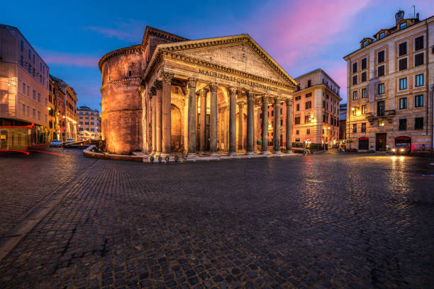 Rome, Italy at The Pantheon, an ancient Roman Temple Rome, Italy at The Pantheon, an ancient Roman Temple dating from the 2nd century. historical geopolitical location stock pictures, royalty-free photos & images
