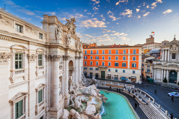 Rome, Italy overlooking Trevi Fountain in the morning.