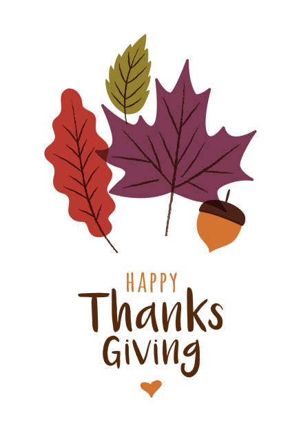 ilustrações de stock, clip art, desenhos animados e ícones de happy thanksgiving card with leaves. - tree autumn thanksgiving leaf