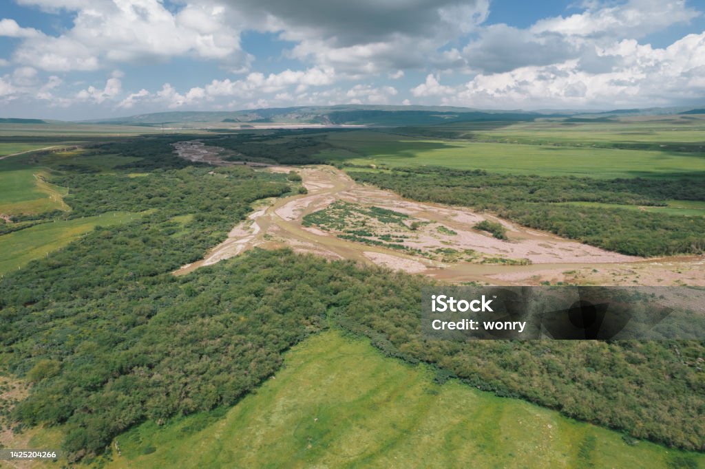 Aerial View Of Majestic Plain At Shandan Country China Stock Photo ...