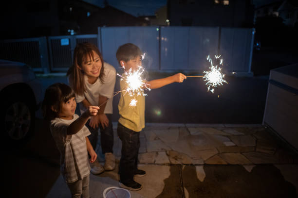 istock Family playing with sparklers at night 1425206759