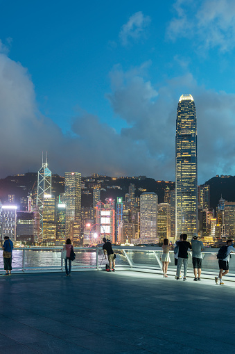 Night scenery of Skyline of Victoria harbor of Hong Kong city