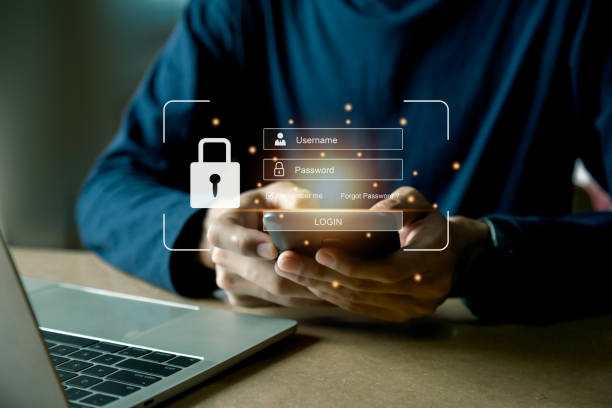 cybersecurity login with username and password , user privacy security , encryption and data . stock photo