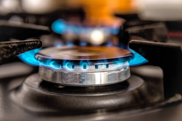 istock Blue gas flame on the kitchen stove 1425212158