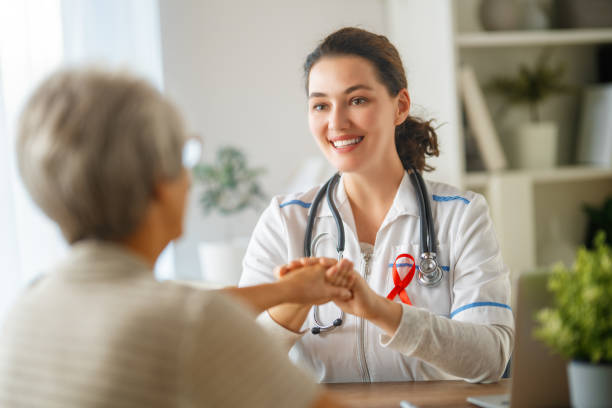 patient listening to doctor stock photo