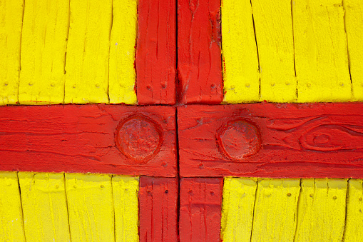 Red and yellow paint on a wooden door.Textured colorful painted background, Background textured, Painting,  Colourful Backgrounds.