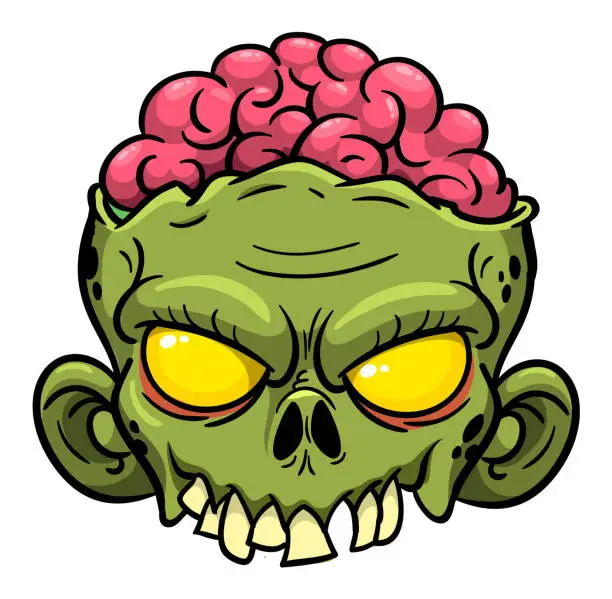 Vector illustration of Cartoon funny green zombie character design with scary face expression. Halloween vector illustration isolated on white. Mask for kids party