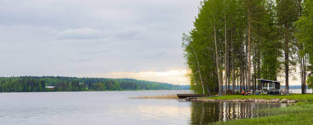 istock Modern little house along lake 1425217160