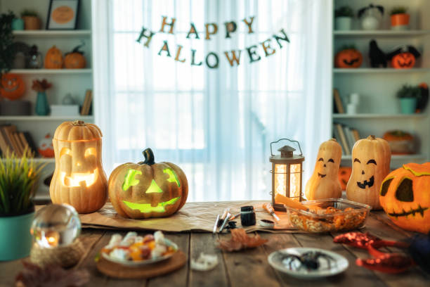 istock Carving pumpkin on the table at home 1425217456
