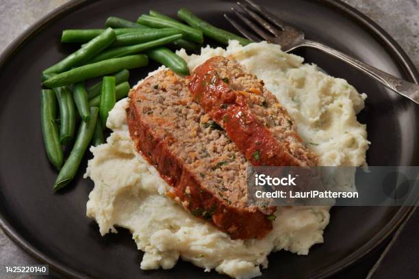 Moist Turkey And Spinach Meatloaf Stock Photo - Download Image Now - Meat Loaf - Food, Bean, Mashed Potatoes
