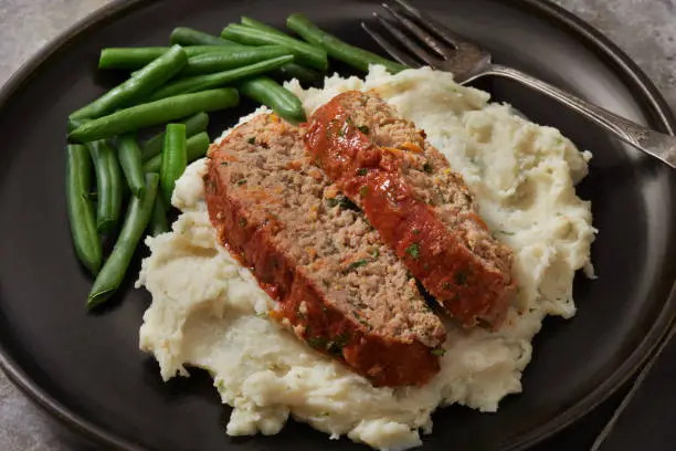 Moist Turkey and Spinach Meatloaf with Mashed Potato's and Steamed Green Beans