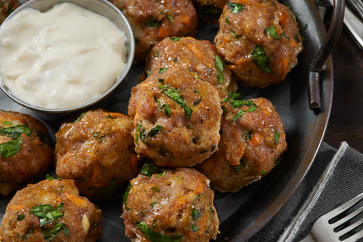 Italian Style Turkey and Spinach Meatballs with a Creamy Ranch Dip