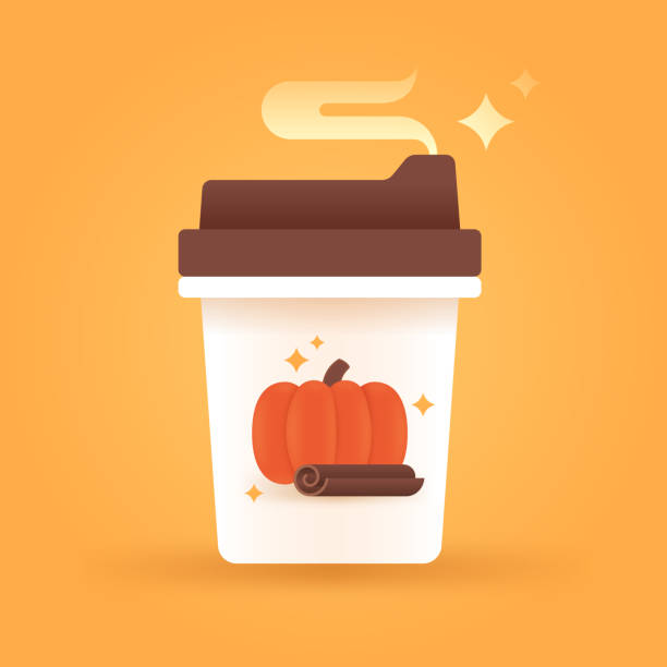 Pumpkin Spice Latte Autumn Coffee Drink Pumpkin spice latte autumn fall coffee drink design element with pumpkin and cinnamon stick. pumpkin latte stock illustrations
