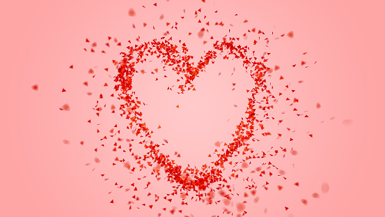 red heart formed by many flying triangles, 3d illustration