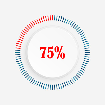 Vector stereoscopic circle percentage diagrams 75% pie use for web design, user interface UI infographic - indicator with blue