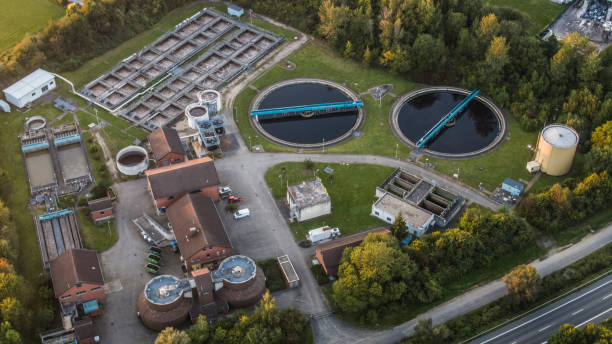 istock Wastewater treatment plant - Aerial View 1425228296