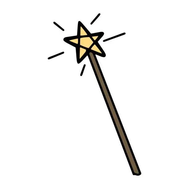 Magic fairy wand drawn by hand. Doodle magic wand with a star