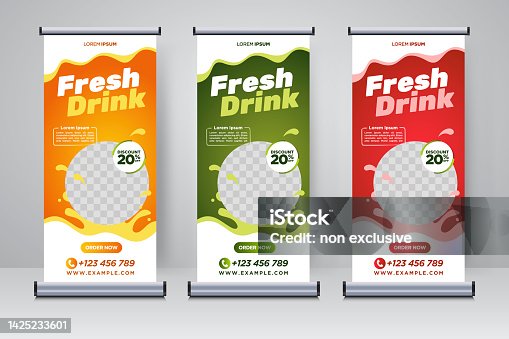 istock fresh drink rollup or X banner design template 1425233601