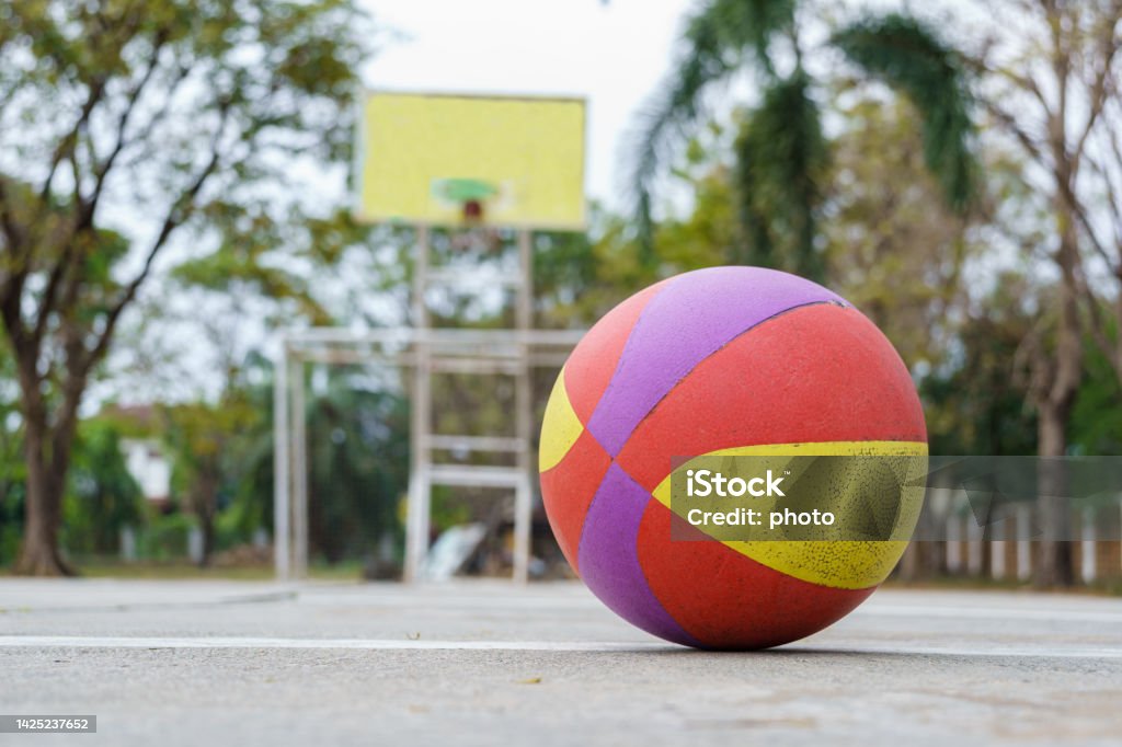 Colorful Basketball Put On The Basketball Court Stock Photo - Download