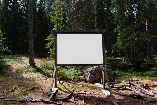 istock Blank white billboard in a Scandinavian pine forest in summer 1425240420