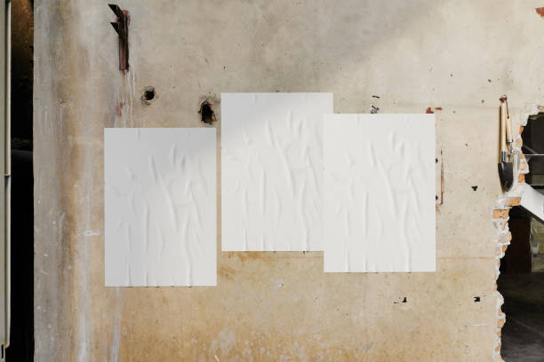 istock Clean minimal poster mockup on broken wall with peopla walking blur 1425240530