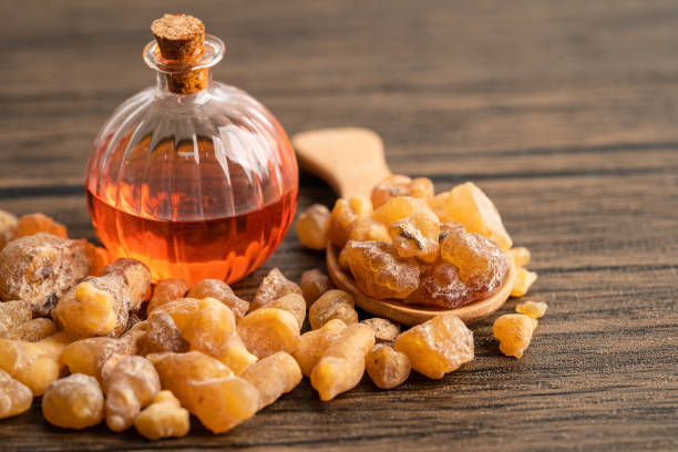 Frankincense or olibanum aromatic resin used in incense and perfumes. stock photo