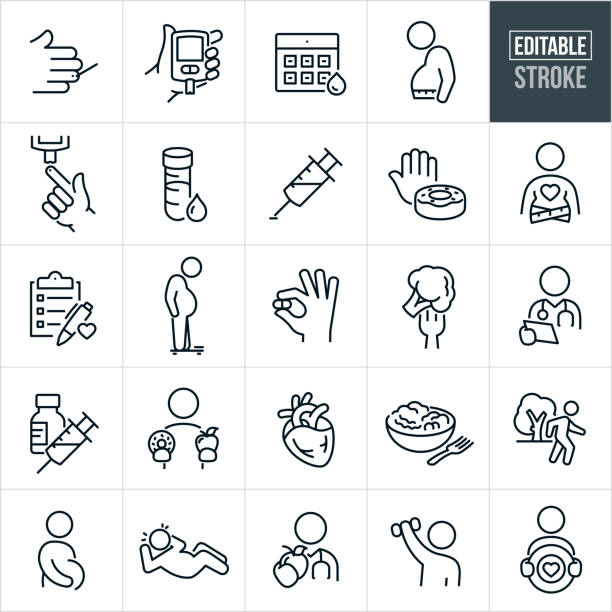 ilustrații de stoc cu diabet thin line icoane - accident vascular cerebral editabile - diabet