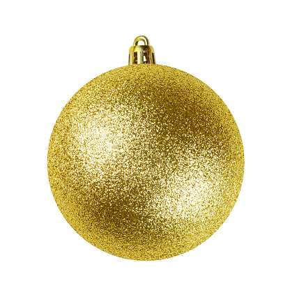 Beautiful golden Christmas ball with glitter isolated on white background
