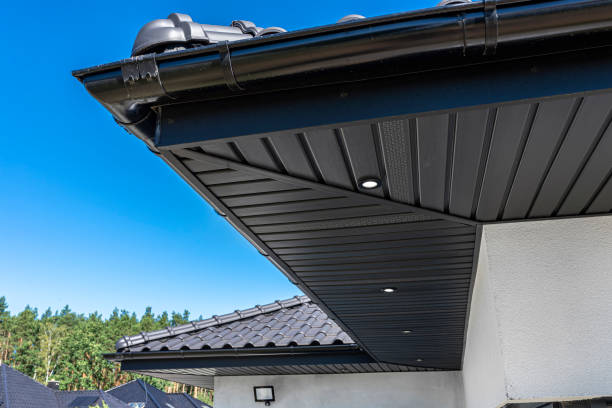 istock A modern graphite herringbone roof lining is attached to the trusses, visible turned on LED lights. 1425264663