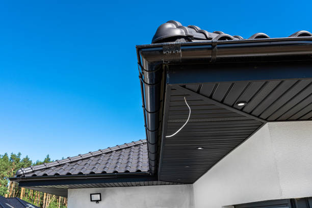 istock A modern graphite herringbone roof lining is attached to the trusses, visible turned on LED lights. 1425264704