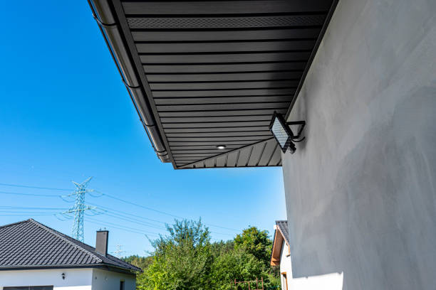 istock A modern graphite herringbone roof lining is attached to the trusses, visible turned on LED lights. 1425264923