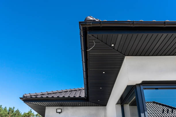 istock A modern graphite herringbone roof lining is attached to the trusses, visible turned on LED lights. 1425265588