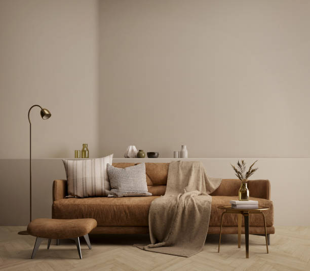istock Brown living room with sofa,table and lamp.3d rendering 1425270088