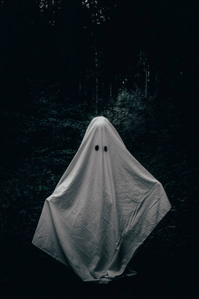 istock A child in a ghost costume among the trees 1425274885