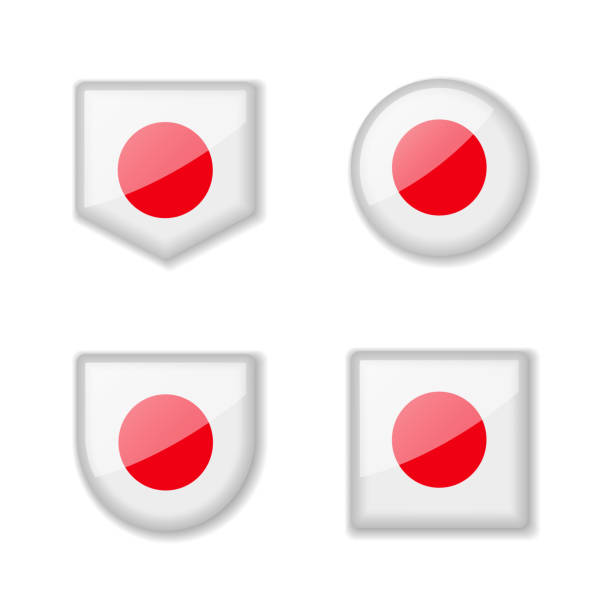 Flags of Japan - glossy collection. Flags of Japan - glossy collection. Set of vector illustrations glossy button flag of japan stock illustrations