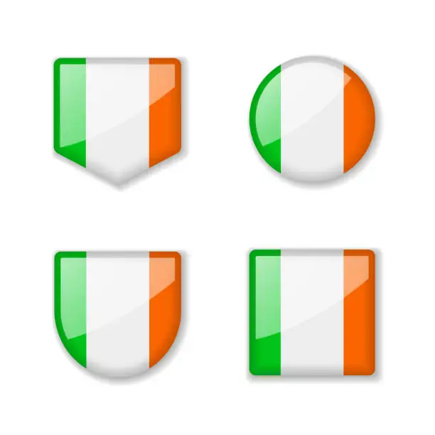 Vector illustration of Flags of Ireland - glossy collection.