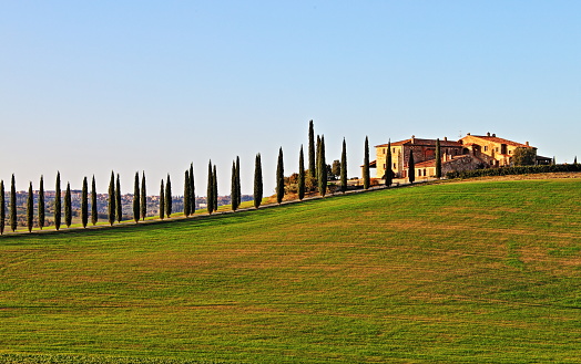 Landscape in Tuscany with luxury villa and cipresses