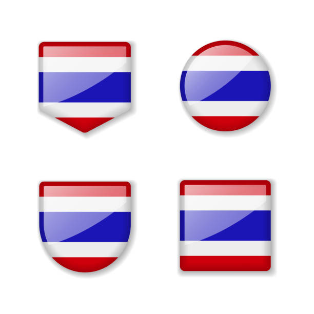 태국의 국기 - 광택있는 컬렉션. - thailand thai flag flag push button stock illustrations