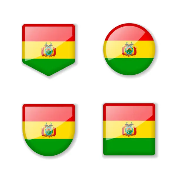 Vector illustration of Flags of Bolivia - glossy collection.