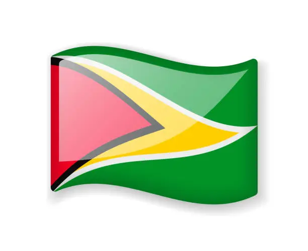 Vector illustration of Guyana flag - Wavy flag bright glossy icon.