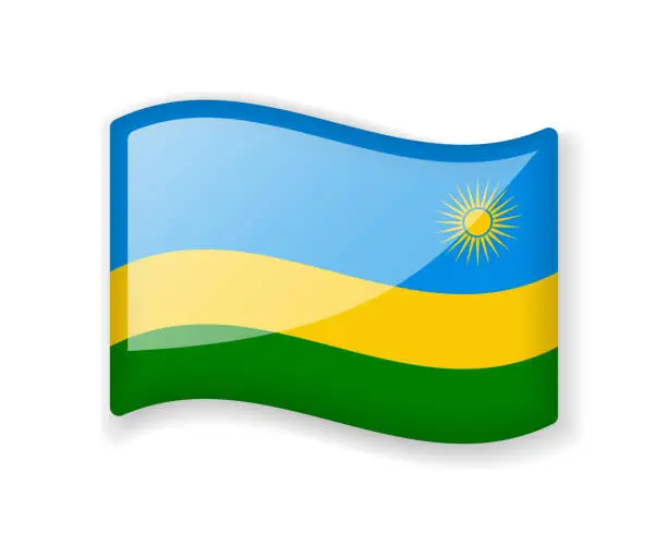 Vector illustration of Rwanda flag - Wavy flag bright glossy icon.